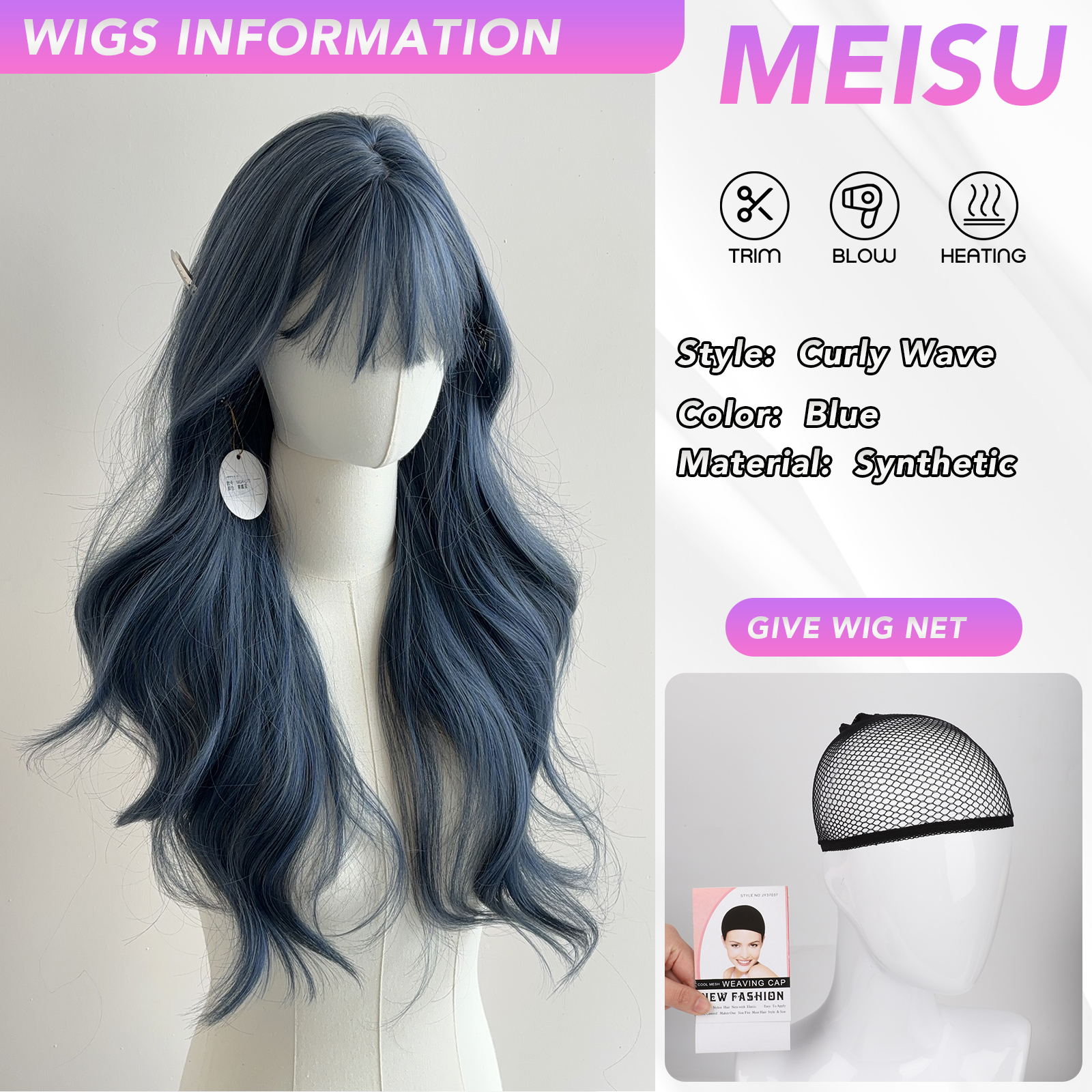 MEISU 24 Inch Blue Curly Wave  – Hair Care Curly Hair recenzja i cena